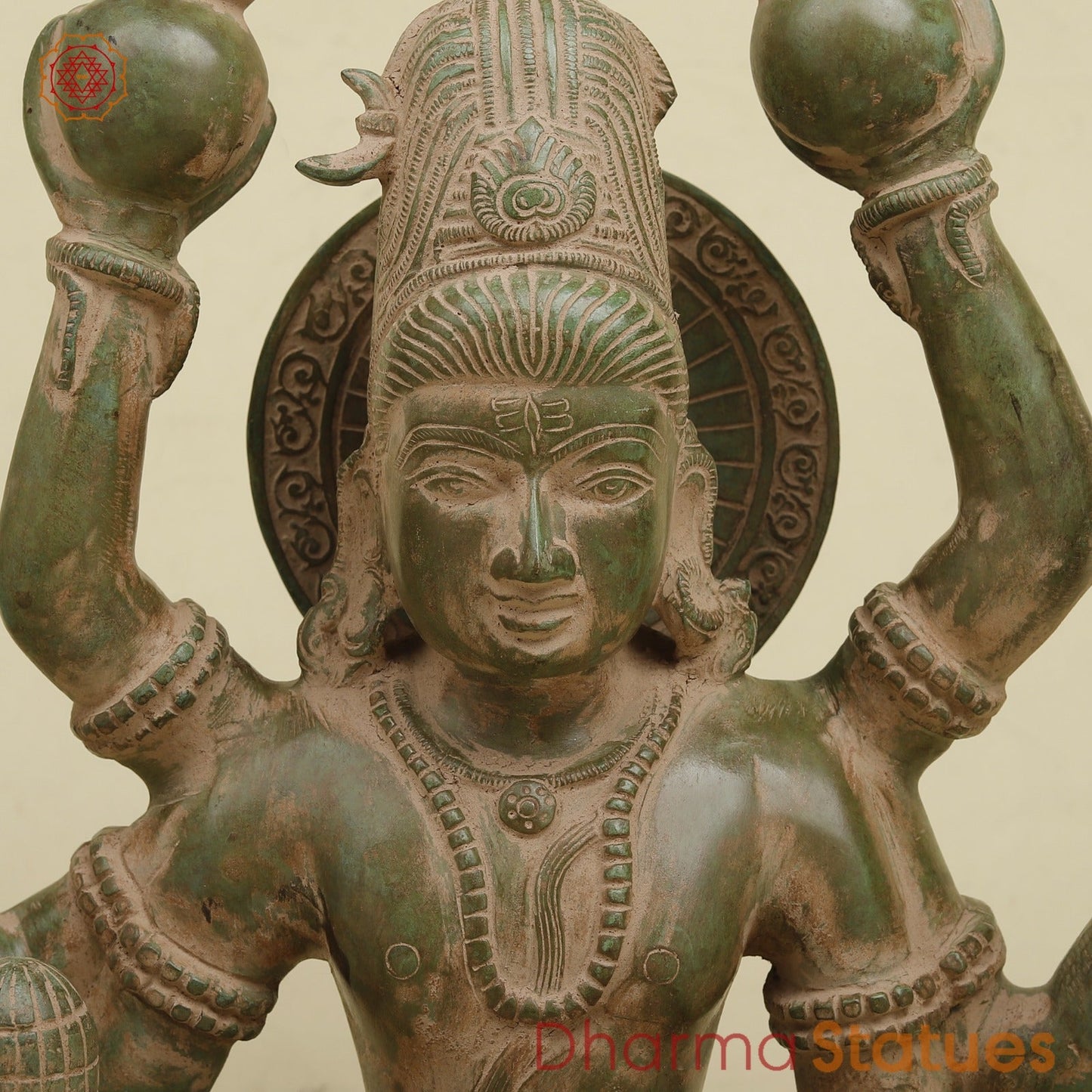 Brass Mahamritunjay Shiva Seated, Antique Green Finish 14”