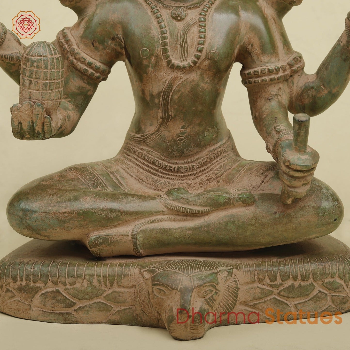 Brass Mahamritunjay Shiva Seated, Antique Green Finish 14”