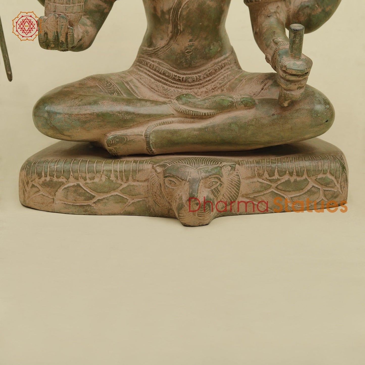 Brass Mahamritunjay Shiva Seated, Antique Green Finish 14”