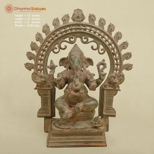 Brass Ganesh With Arch fine, Antique Green Finish 15”