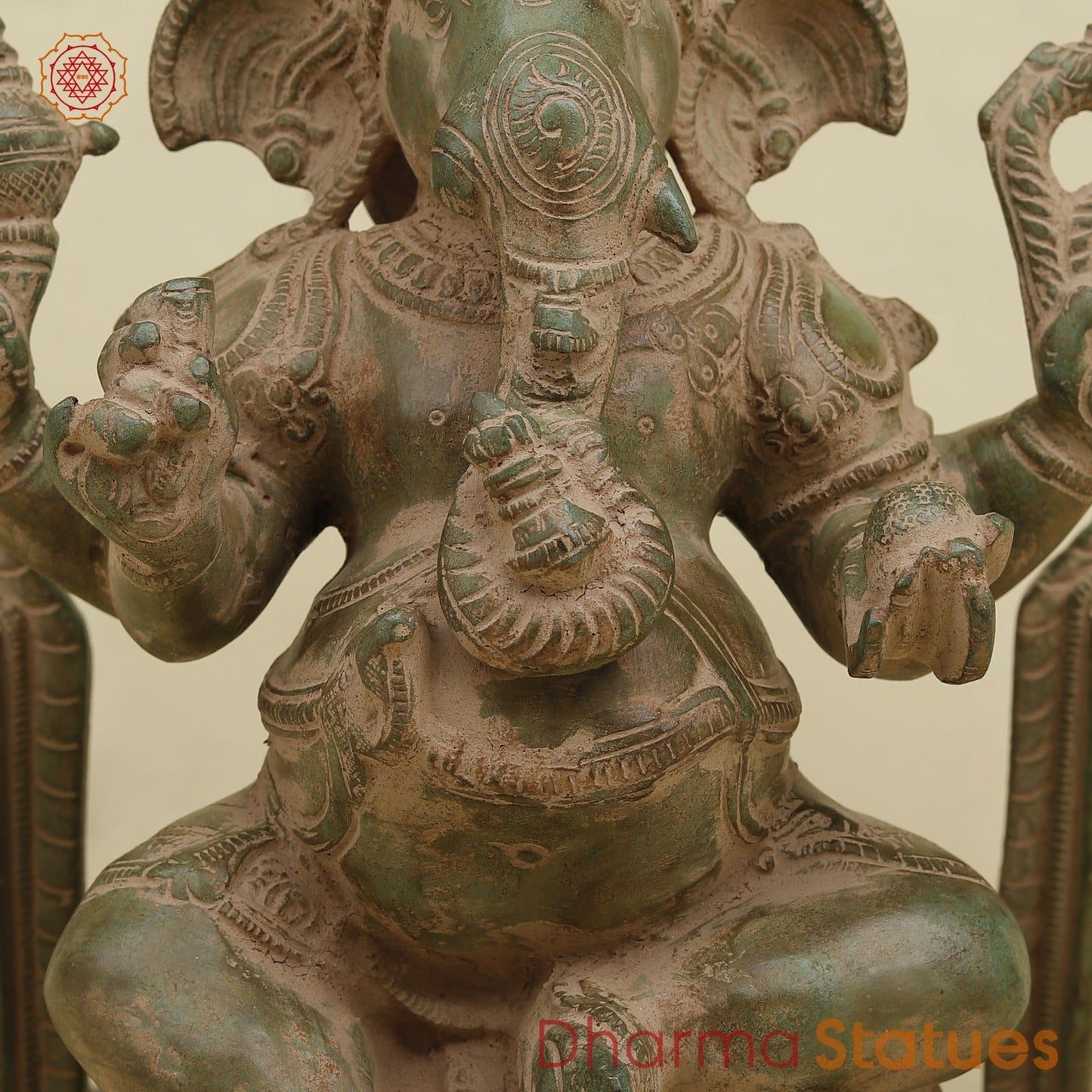 Brass Ganesh With Arch fine, Antique Green Finish 15”