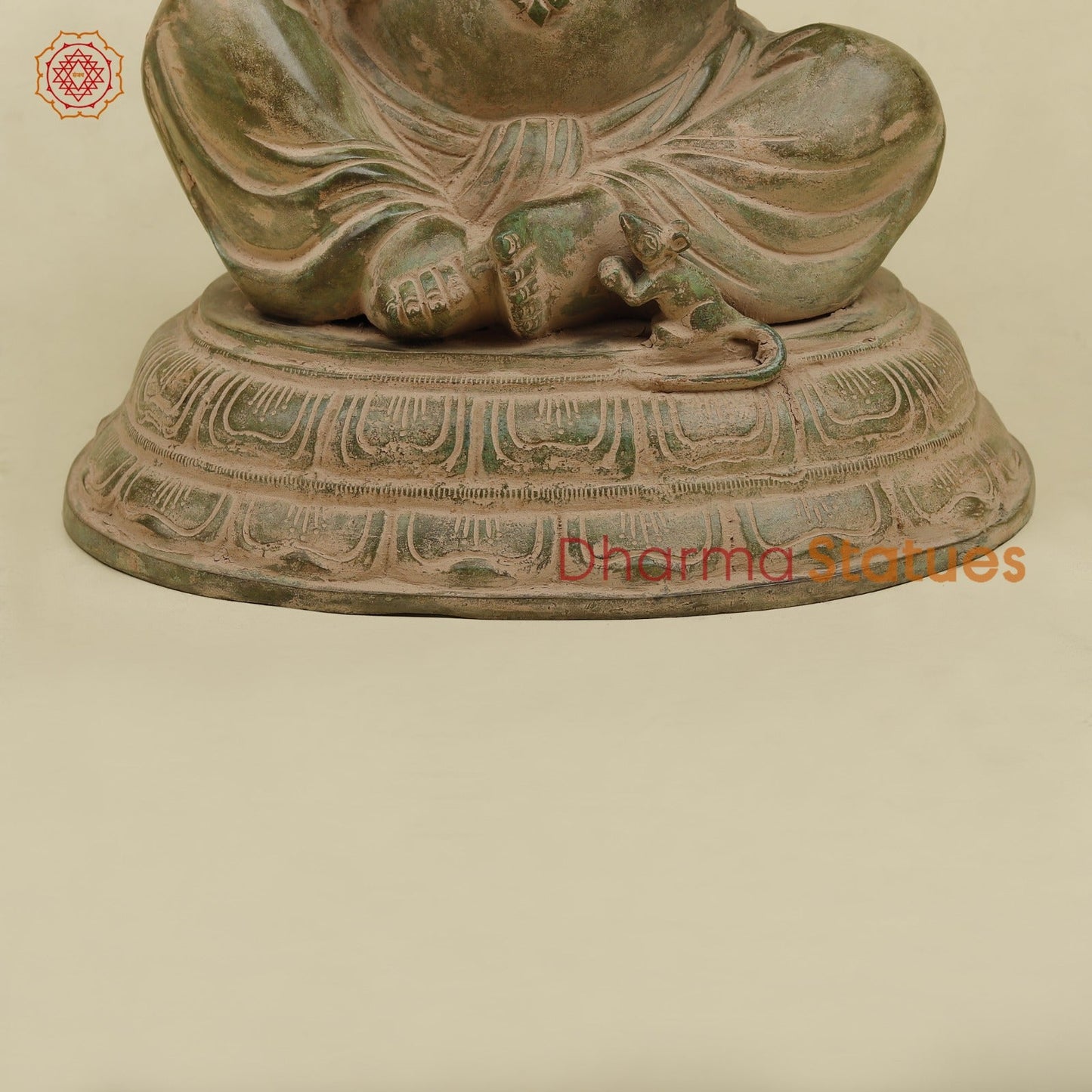 Brass Ganesh Seated Fine, Antique Green finish 15.5”
