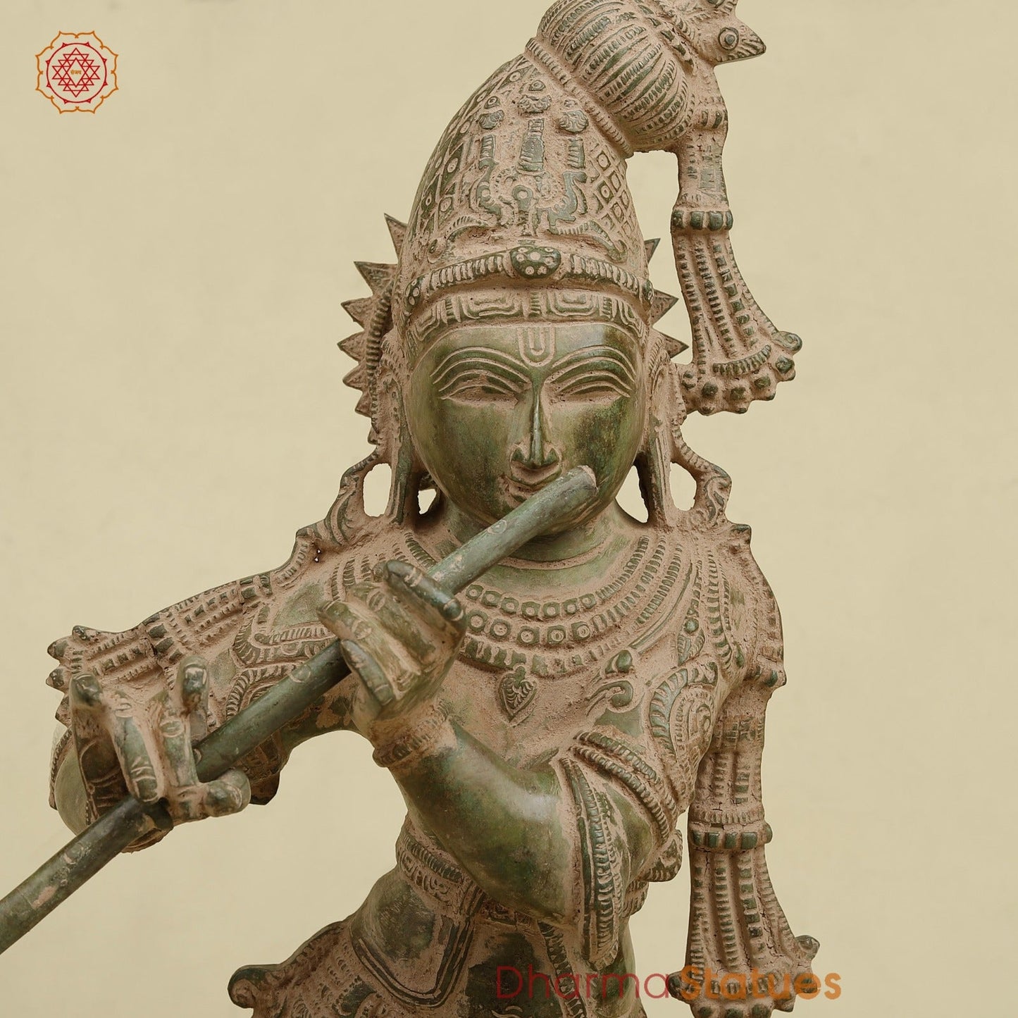 Brass Kalangi Krishna Fine, Antique Green 23”