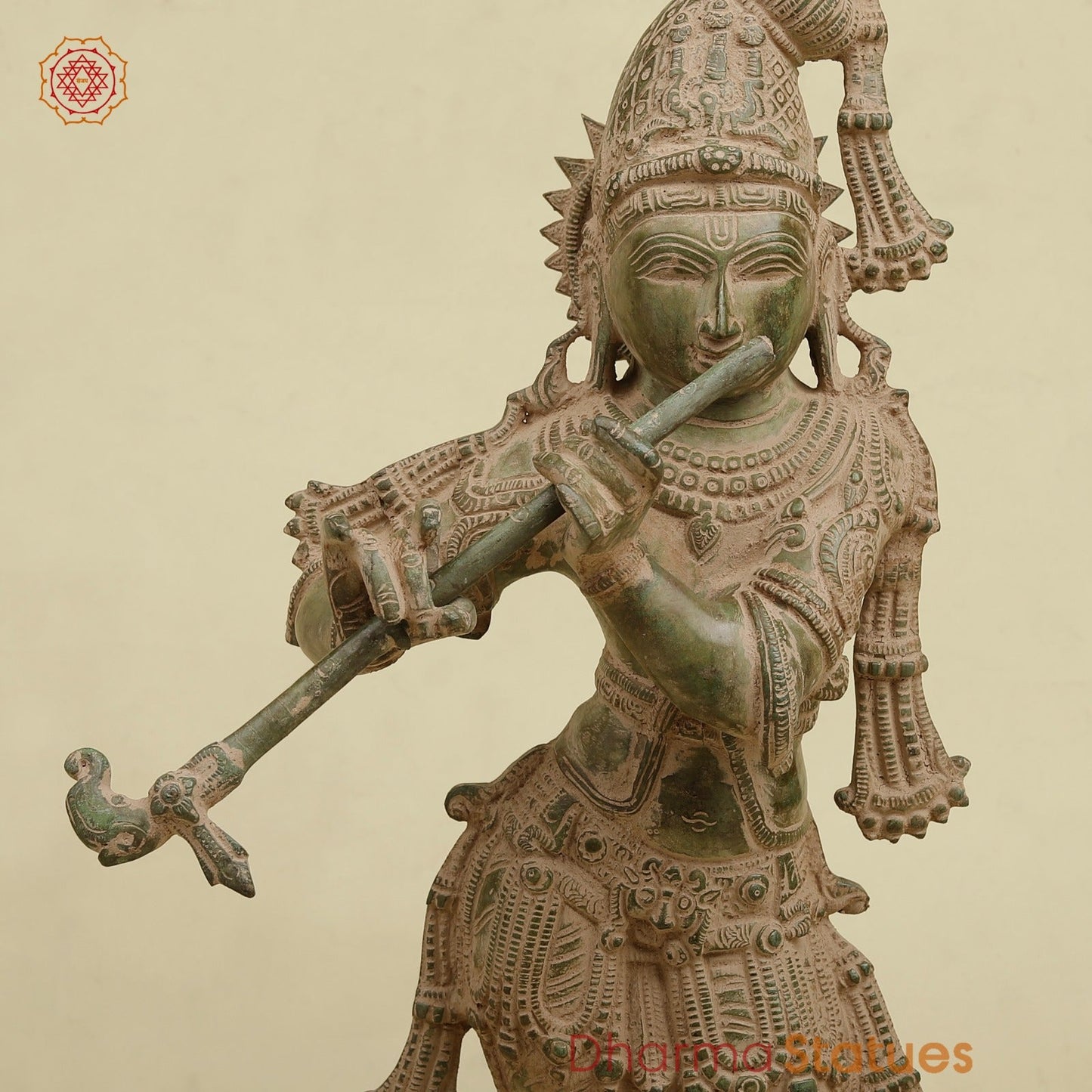Brass Kalangi Krishna Fine, Antique Green 23”