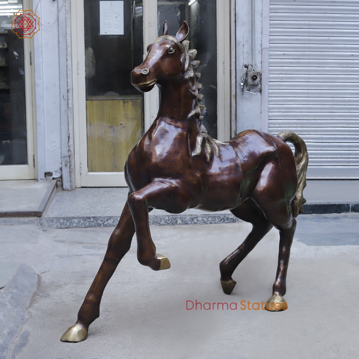 Brass Large Horse Running, Antique Copper Finish 60”