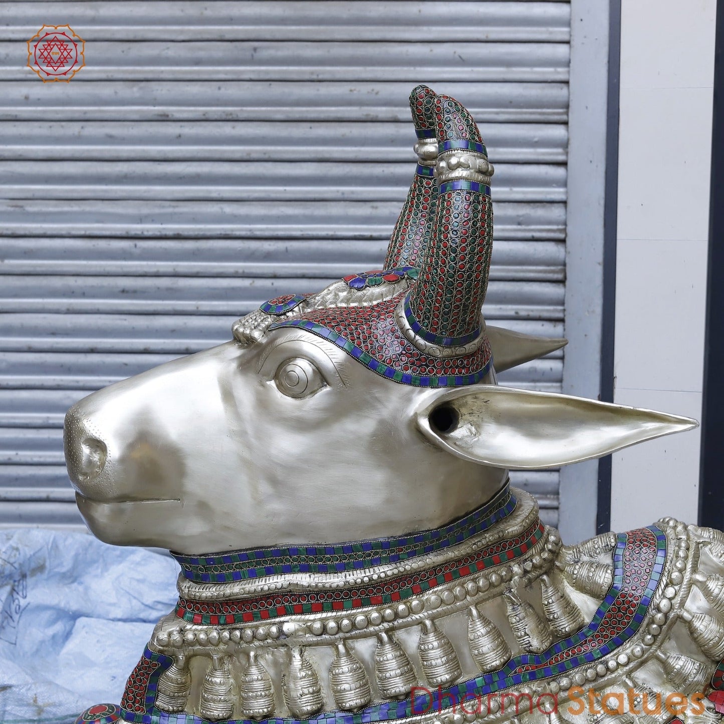 Brass Nandi seated, Fine Stone work 80”