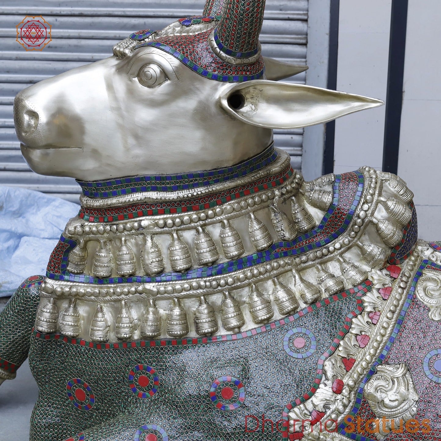 Brass Nandi seated, Fine Stone work 80”