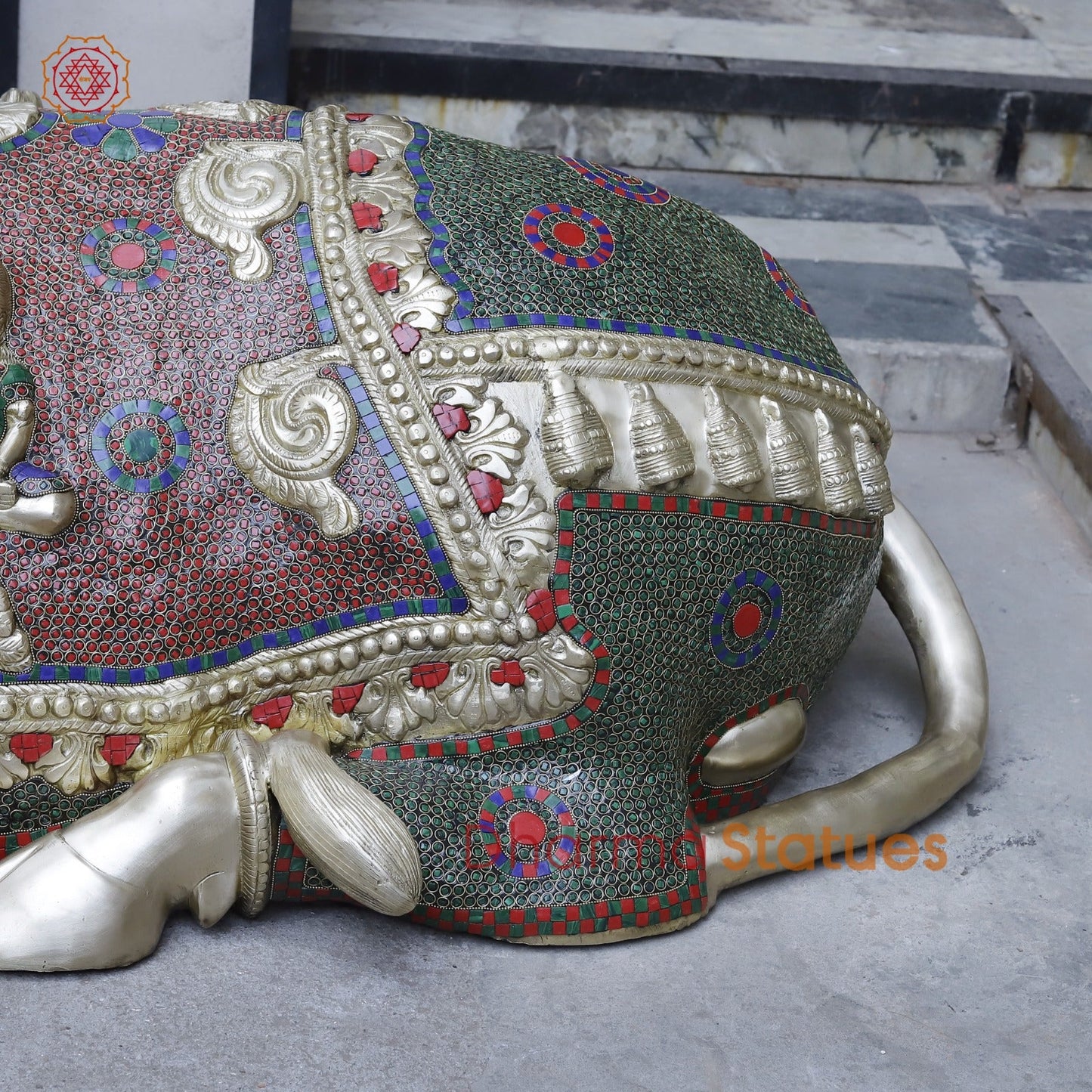 Brass Nandi seated, Fine Stone work 80”