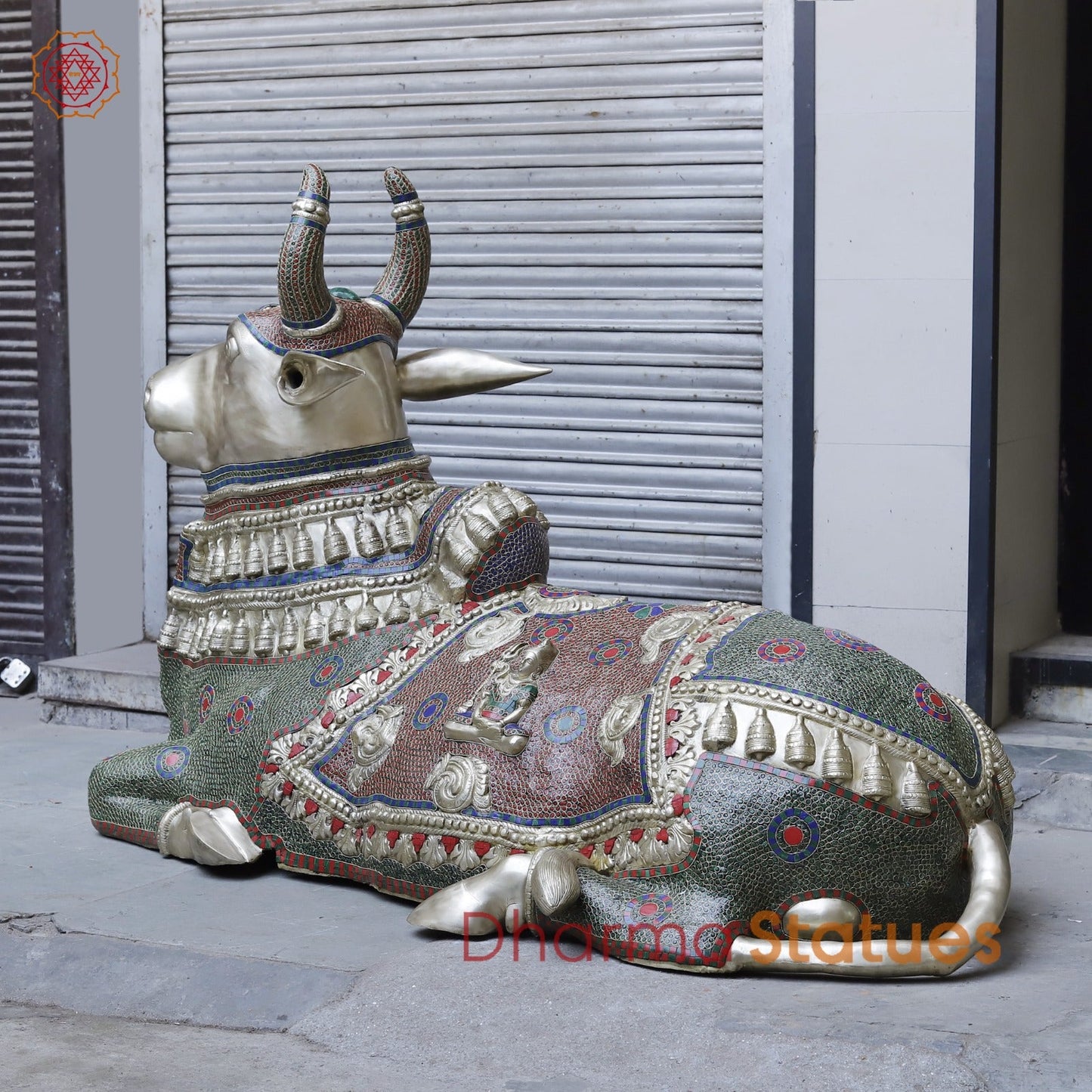 Brass Nandi seated, Fine Stone work 80”