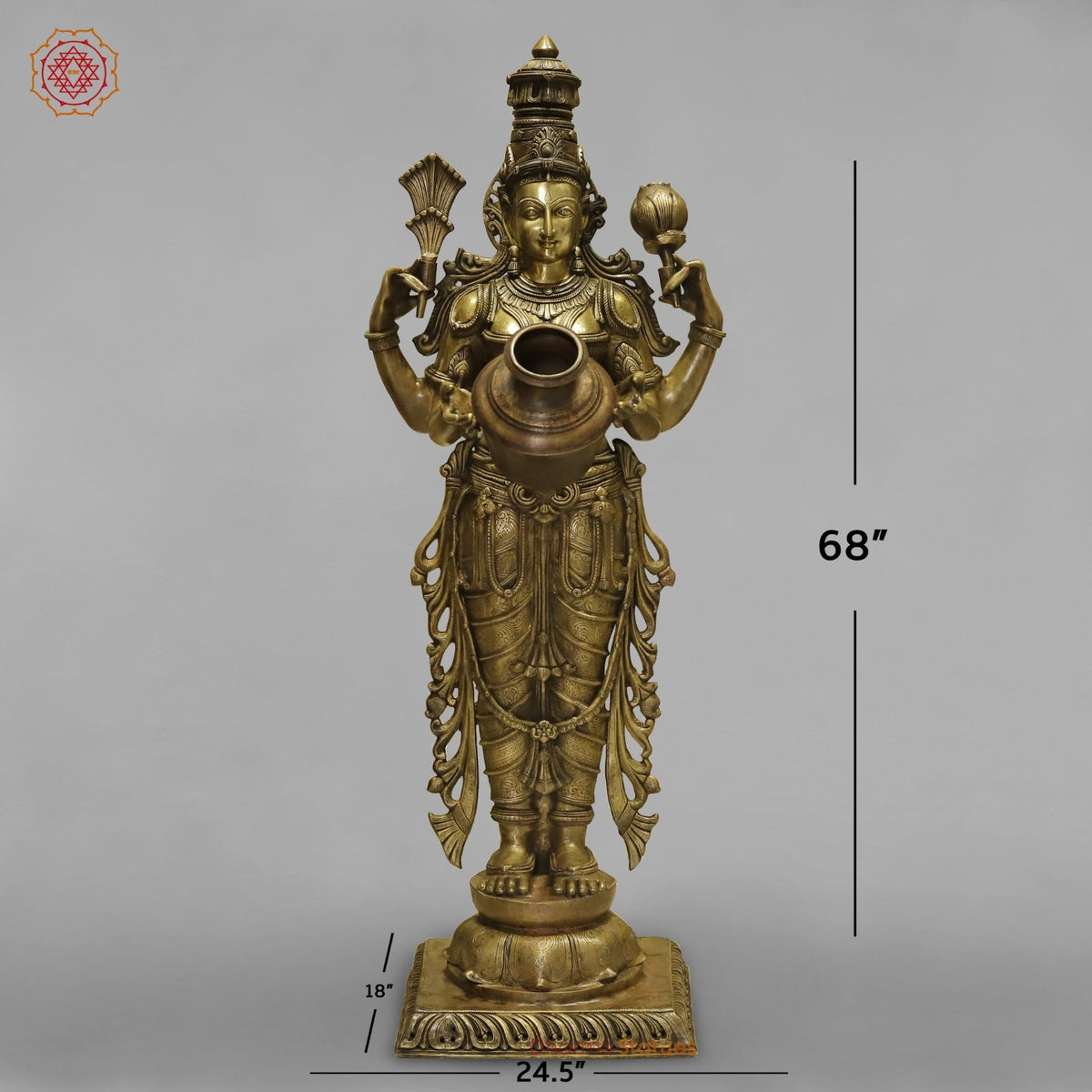 Bronze Laxmi Standing With Wealth Pot 68”