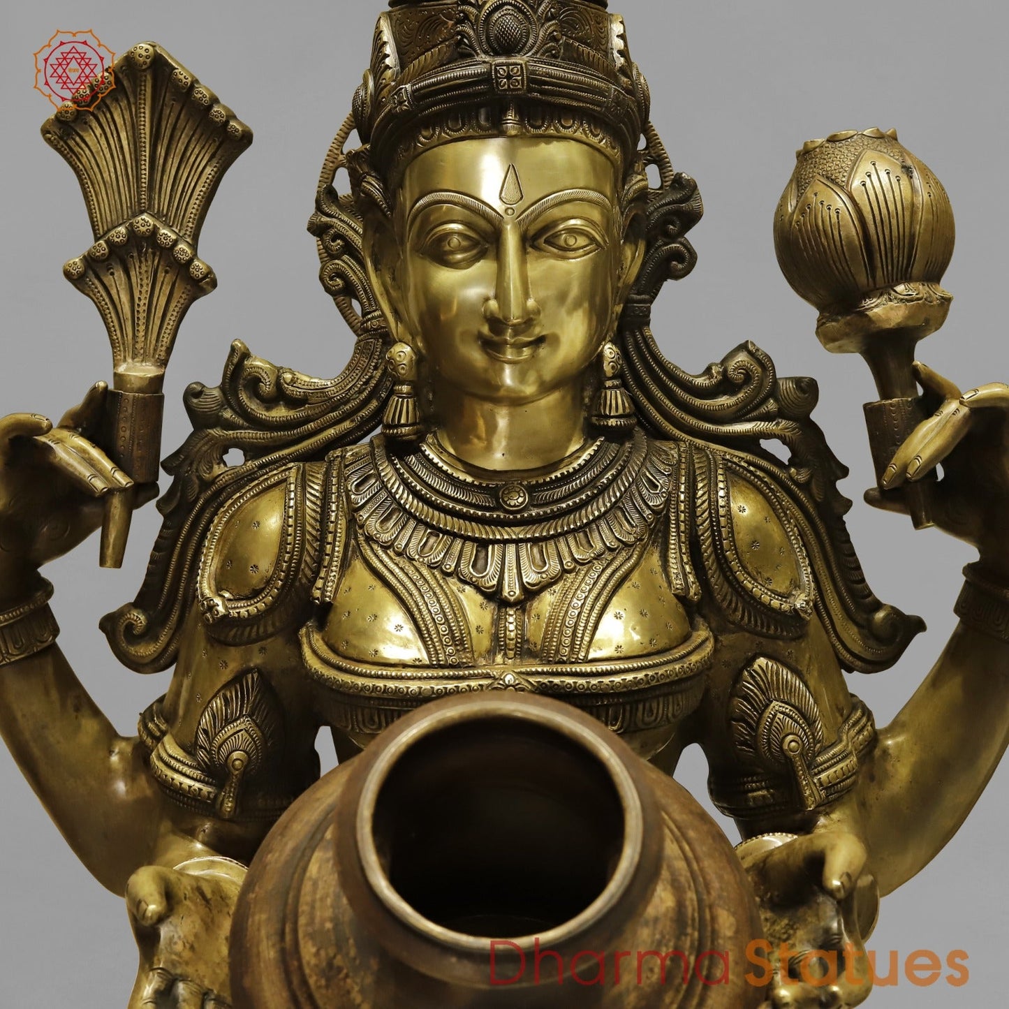 Bronze Laxmi Standing With Wealth Pot 68”