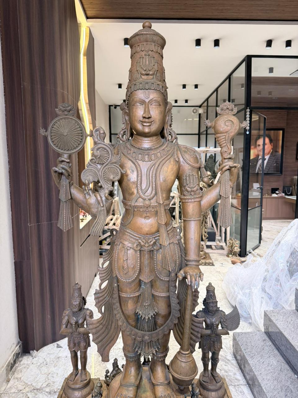 Panchloha Vishnu Standing Large (Combinations Of 5 Metals) with Hanuman , Garuda and Ashtlakshmi 86” (Made In Thrissur)