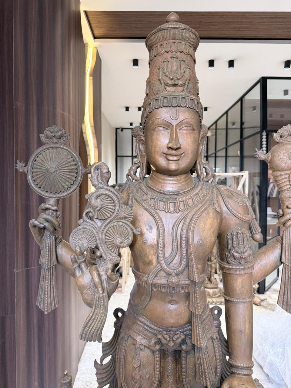 Panchloha Vishnu Standing Large (Combinations Of 5 Metals) with Hanuman , Garuda and Ashtlakshmi 86” (Made In Thrissur)