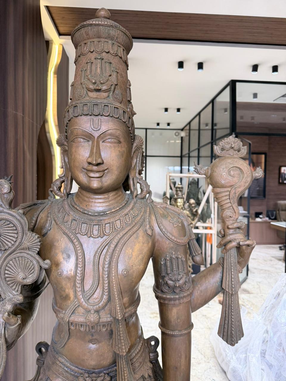 Panchloha Vishnu Standing Large (Combinations Of 5 Metals) with Hanuman , Garuda and Ashtlakshmi 86” (Made In Thrissur)