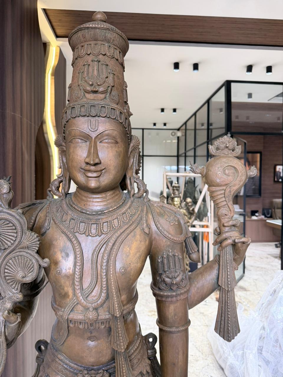 Panchloha Vishnu Standing Large (Combinations Of 5 Metals) with Hanuman , Garuda and Ashtlakshmi 86” (Made In Thrissur)