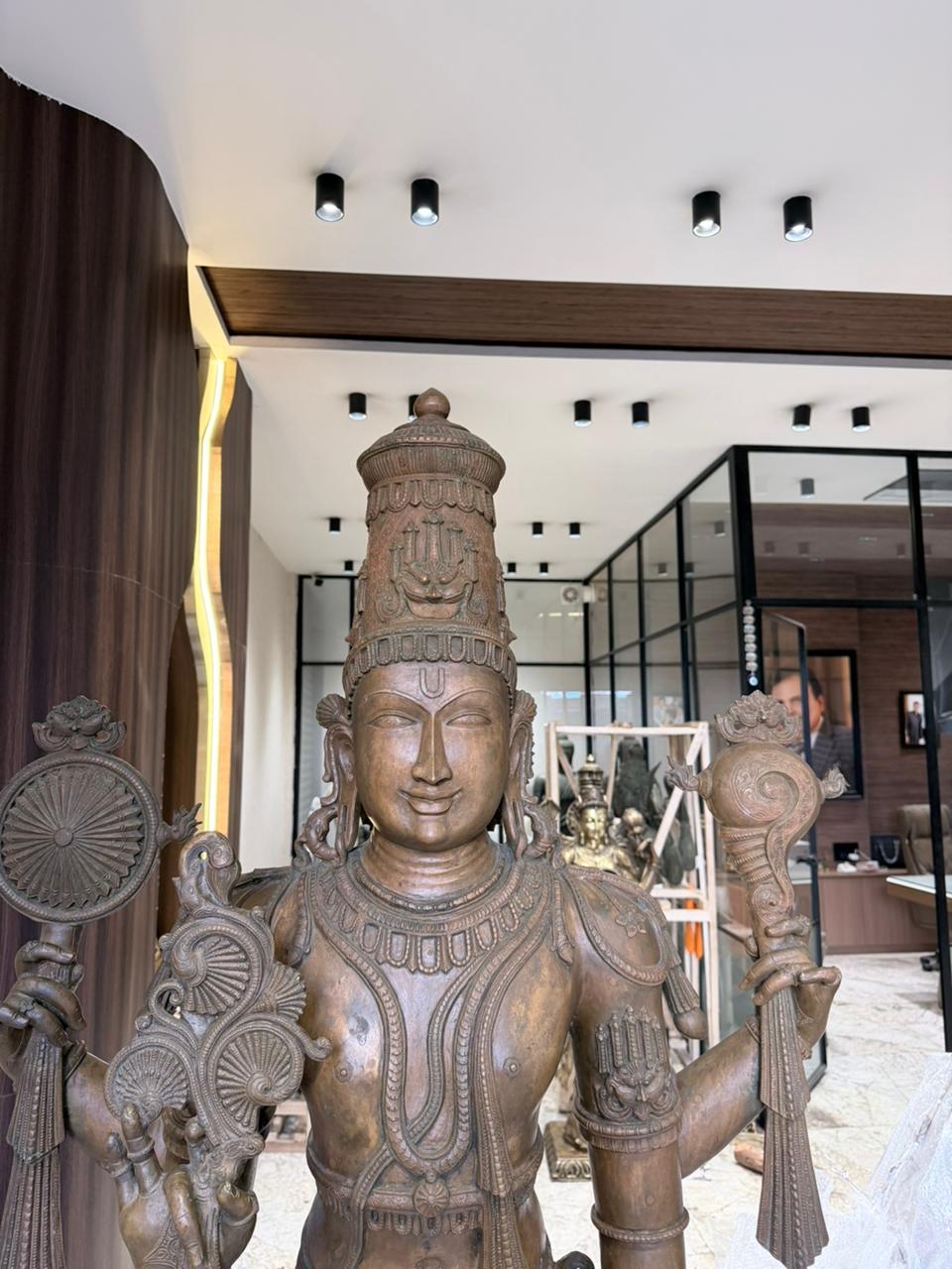 Panchloha Vishnu Standing Large (Combinations Of 5 Metals) with Hanuman , Garuda and Ashtlakshmi 86” (Made In Thrissur)