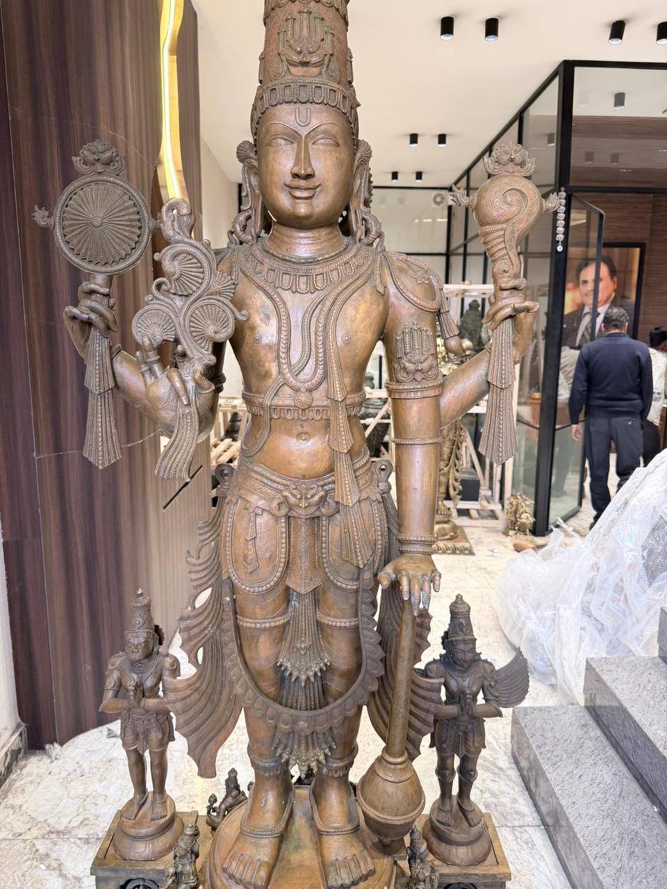 Panchloha Vishnu Standing Large (Combinations Of 5 Metals) with Hanuman , Garuda and Ashtlakshmi 86” (Made In Thrissur)