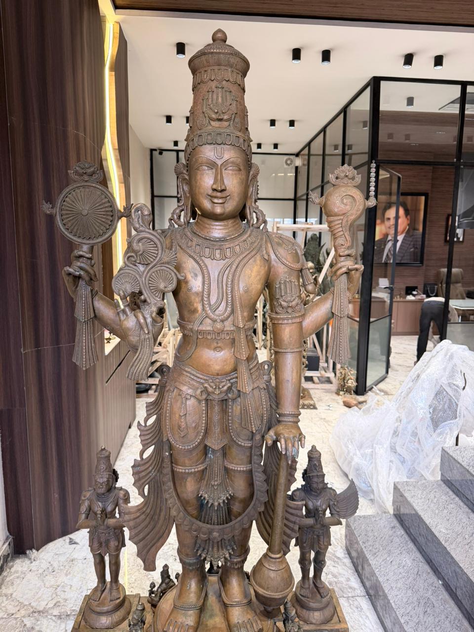 Panchloha Vishnu Standing Large (Combinations Of 5 Metals) with Hanuman , Garuda and Ashtlakshmi 86” (Made In Thrissur)