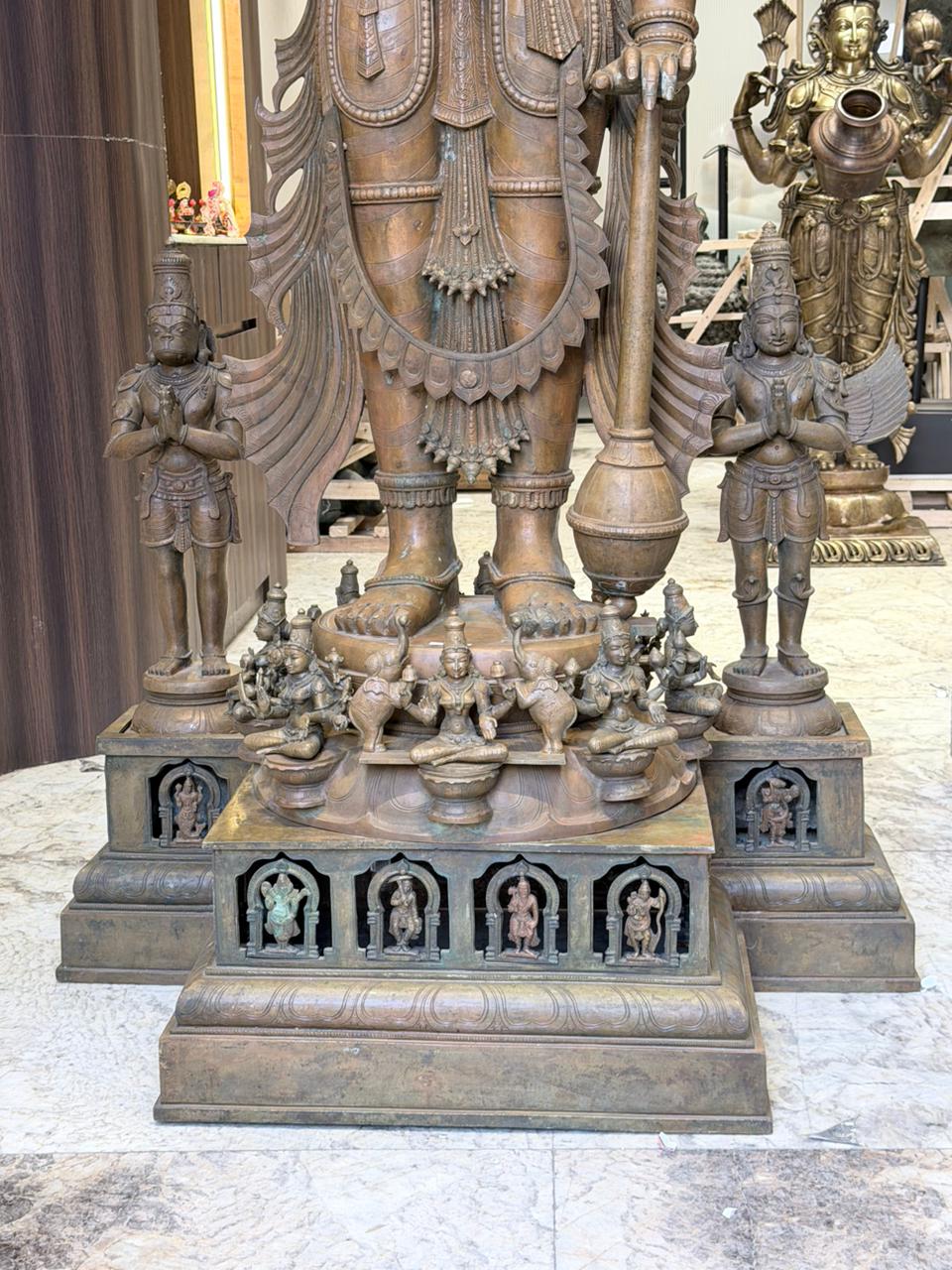 Panchloha Vishnu Standing Large (Combinations Of 5 Metals) with Hanuman , Garuda and Ashtlakshmi 86” (Made In Thrissur)
