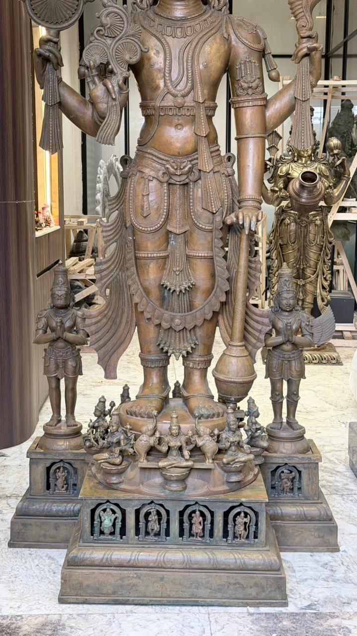 Panchloha Vishnu Standing Large (Combinations Of 5 Metals) with Hanuman , Garuda and Ashtlakshmi 86” (Made In Thrissur)