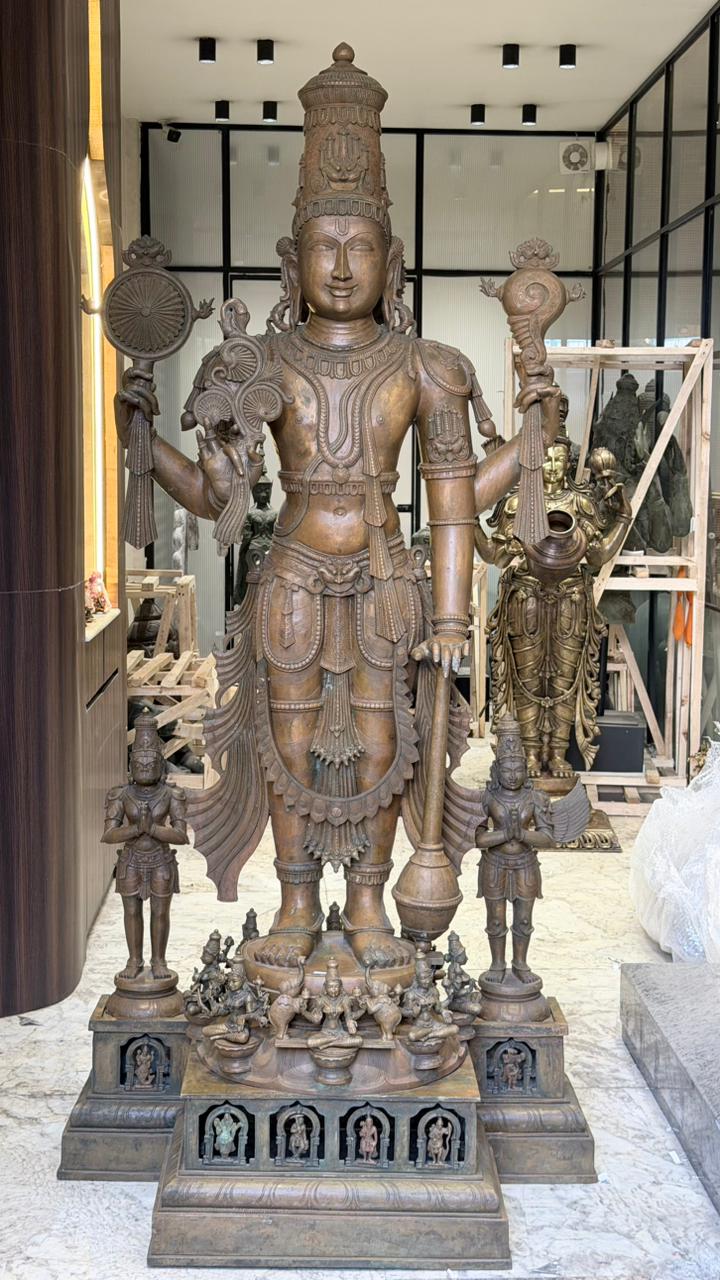 Panchloha Vishnu Standing Large (Combinations Of 5 Metals) with Hanuman , Garuda and Ashtlakshmi 86” (Made In Thrissur)