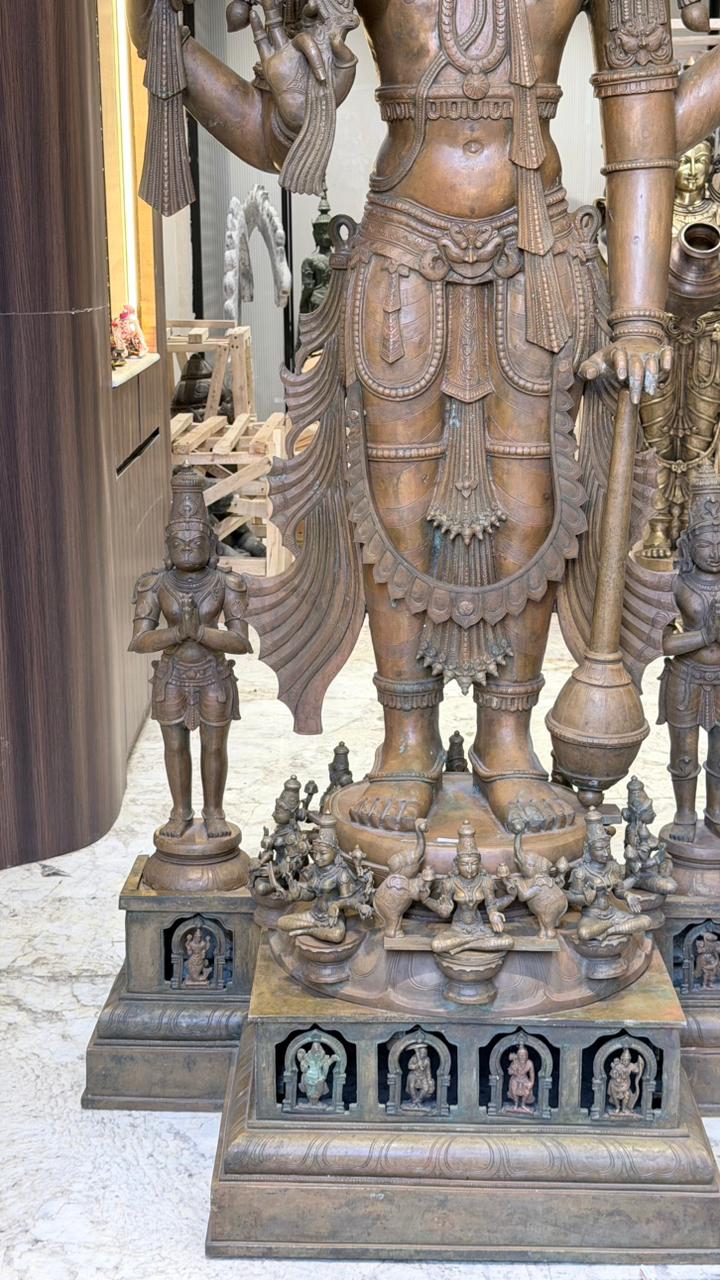 Panchloha Vishnu Standing Large (Combinations Of 5 Metals) with Hanuman , Garuda and Ashtlakshmi 86” (Made In Thrissur)