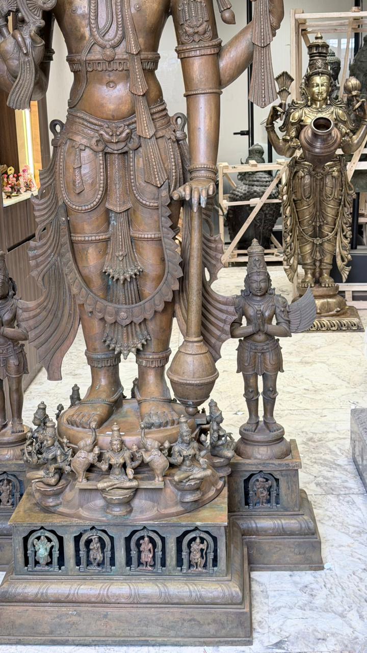 Panchloha Vishnu Standing Large (Combinations Of 5 Metals) with Hanuman , Garuda and Ashtlakshmi 86” (Made In Thrissur)