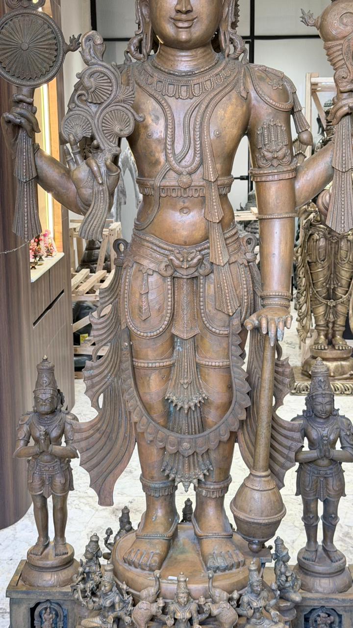 Panchloha Vishnu Standing Large (Combinations Of 5 Metals) with Hanuman , Garuda and Ashtlakshmi 86” (Made In Thrissur)