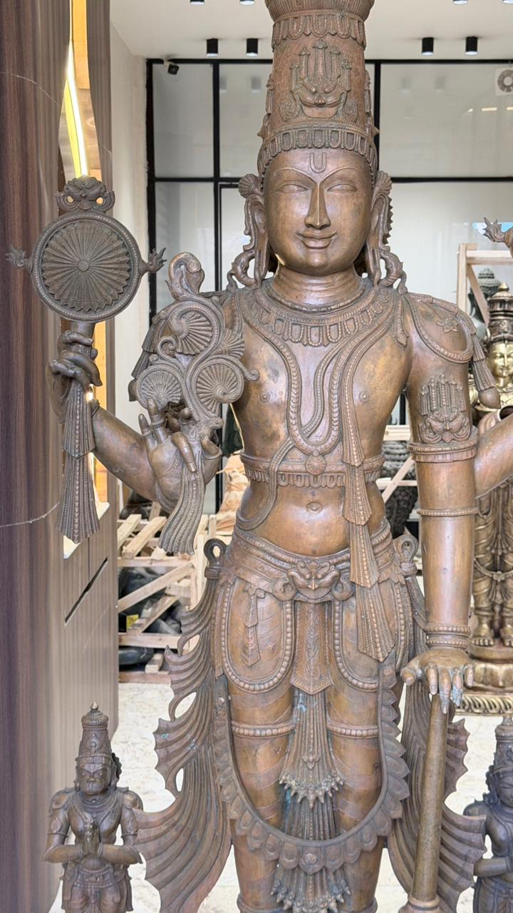 Panchloha Vishnu Standing Large (Combinations Of 5 Metals) with Hanuman , Garuda and Ashtlakshmi 86” (Made In Thrissur)