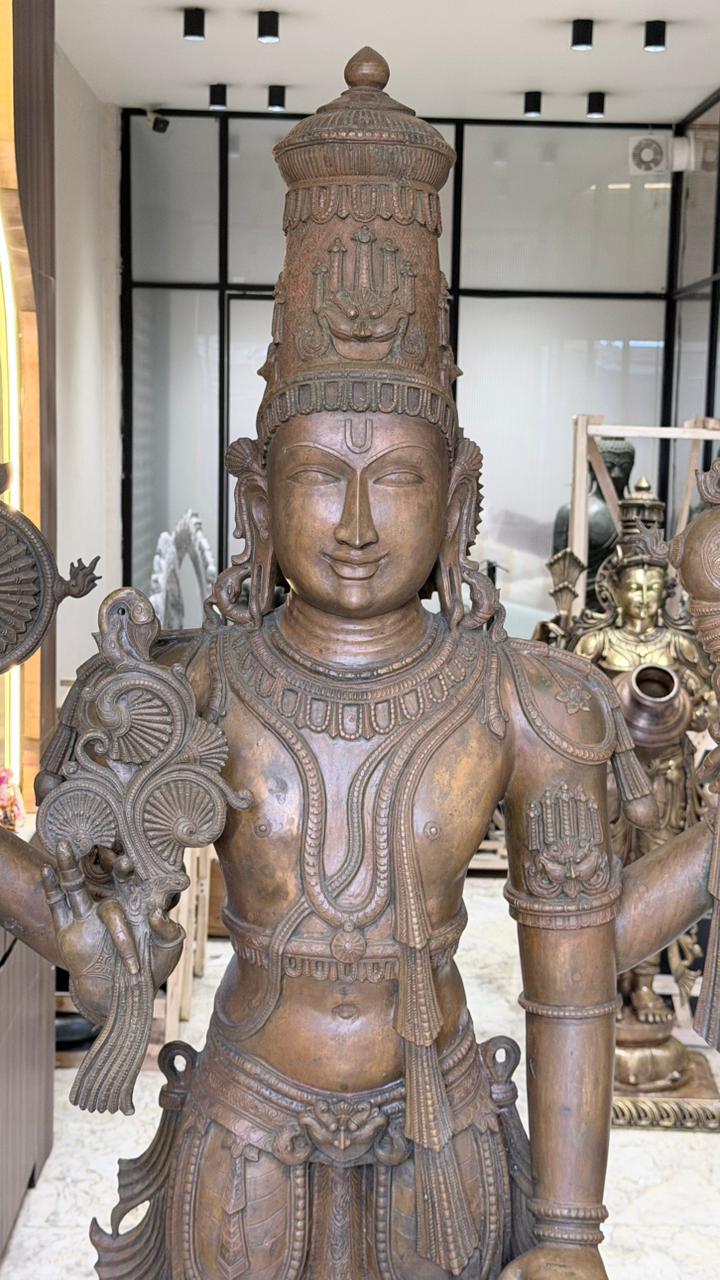 Panchloha Vishnu Standing Large (Combinations Of 5 Metals) with Hanuman , Garuda and Ashtlakshmi 86” (Made In Thrissur)