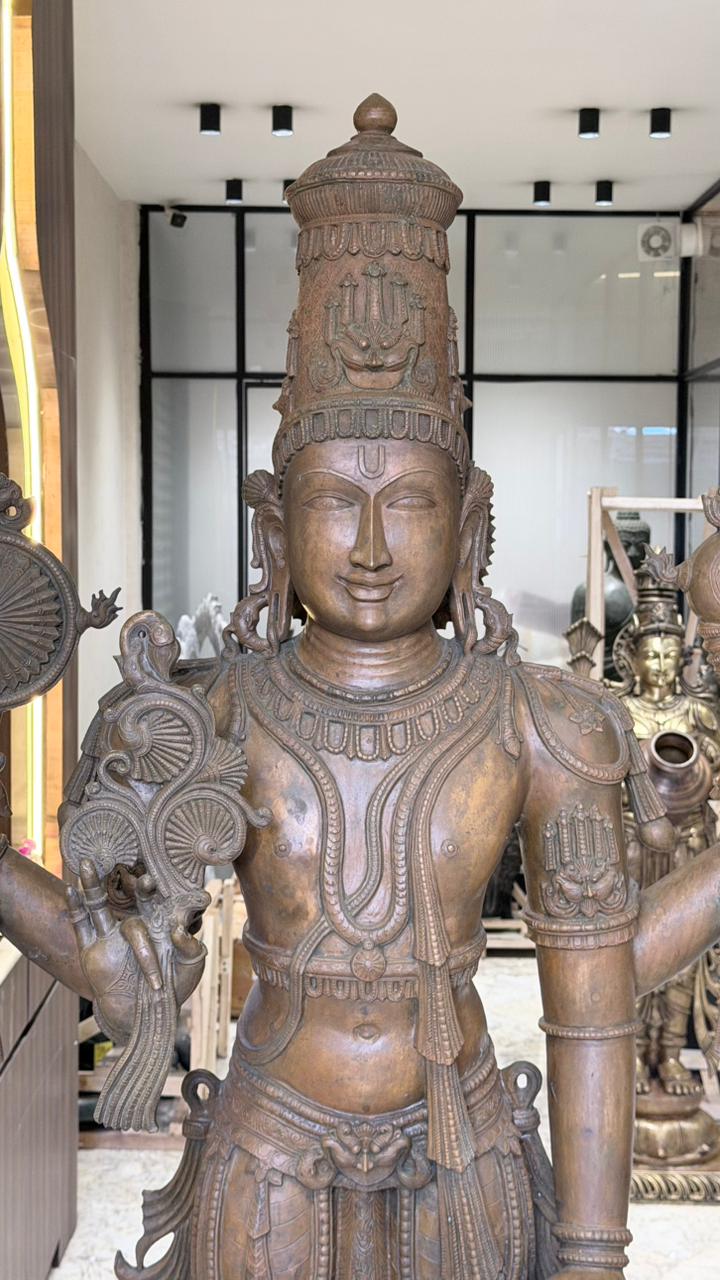 Panchloha Vishnu Standing Large (Combinations Of 5 Metals) with Hanuman , Garuda and Ashtlakshmi 86” (Made In Thrissur)