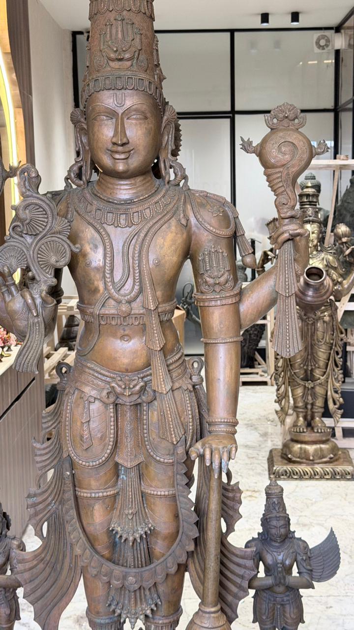 Panchloha Vishnu Standing Large (Combinations Of 5 Metals) with Hanuman , Garuda and Ashtlakshmi 86” (Made In Thrissur)