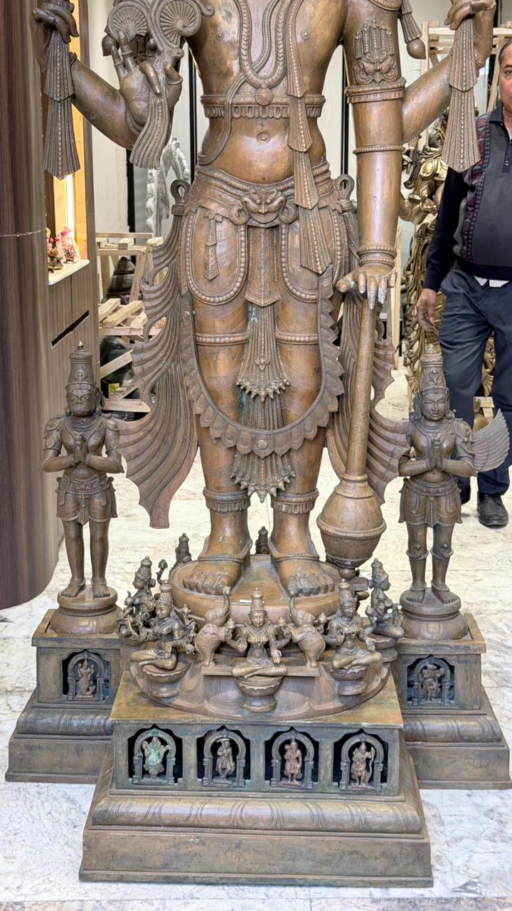 Panchloha Vishnu Standing Large (Combinations Of 5 Metals) with Hanuman , Garuda and Ashtlakshmi 86” (Made In Thrissur)