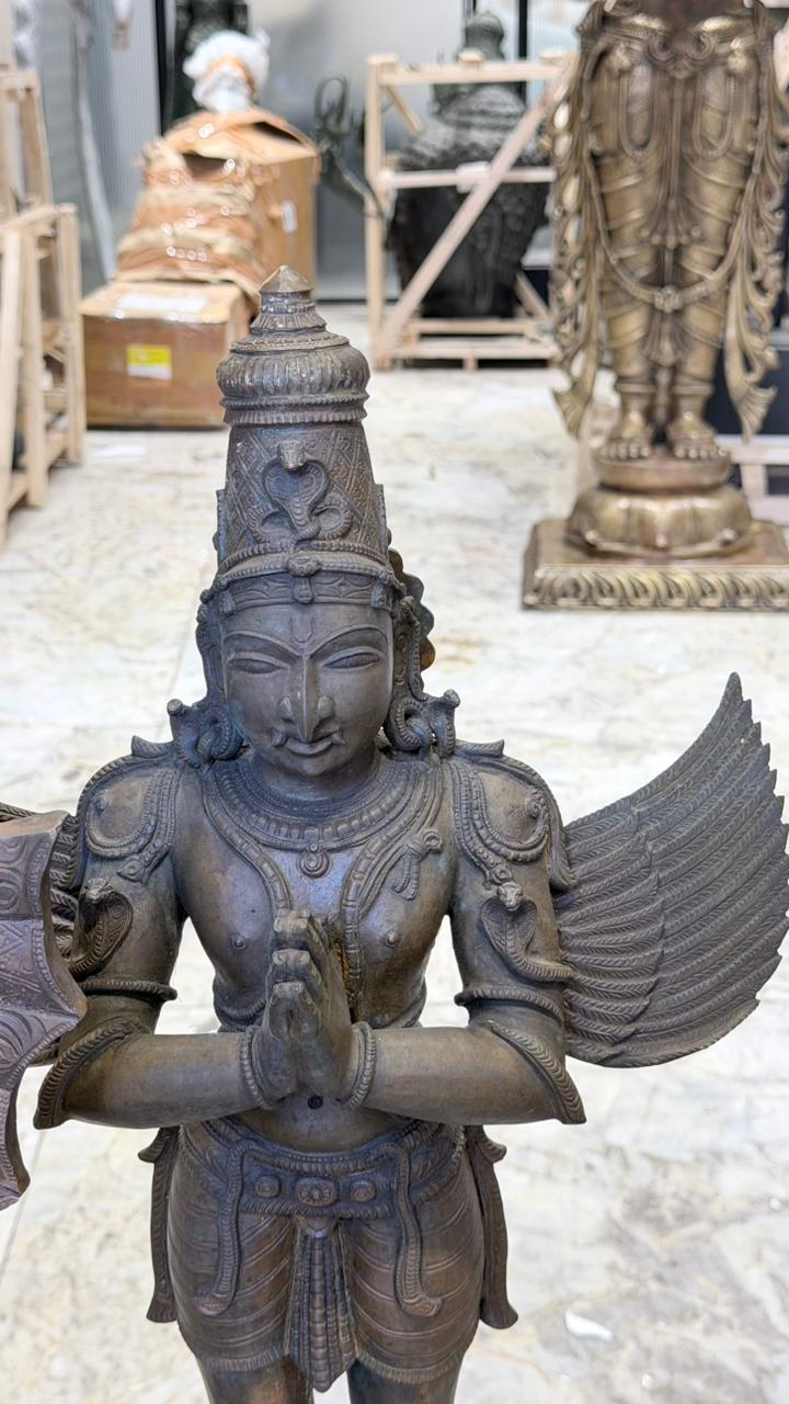 Panchloha Vishnu Standing Large (Combinations Of 5 Metals) with Hanuman , Garuda and Ashtlakshmi 86” (Made In Thrissur)