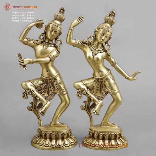 Brass Dancing Shiva Parwati Fine, Golden Finish 16.5”