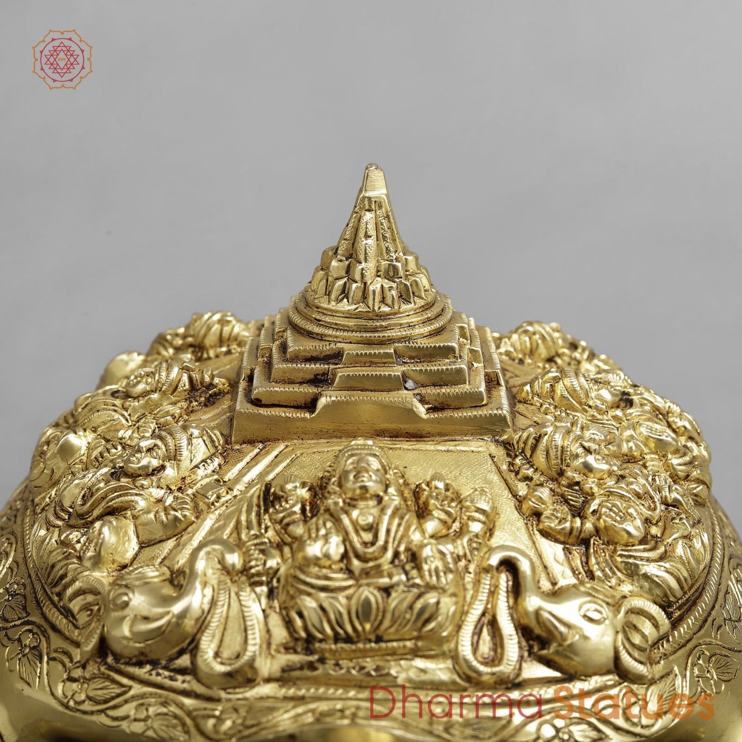 Brass Auspicious Ashtalakshmi Tortoise with Meru, Golden finish 13.5”