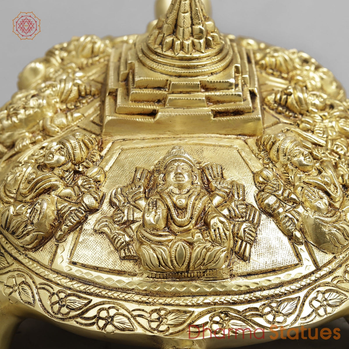 Brass Auspicious Ashtalakshmi Tortoise with Meru, Golden finish 13.5”