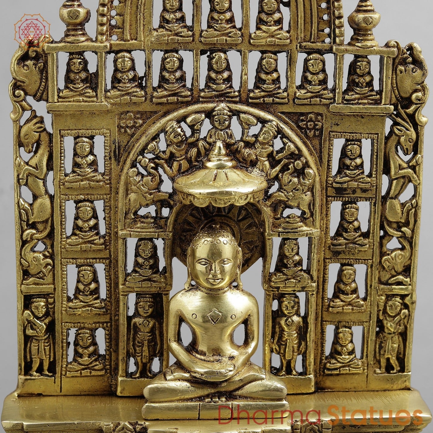 Brass Jain 24 Tirthankar Statue, Golden Finish 12.5”