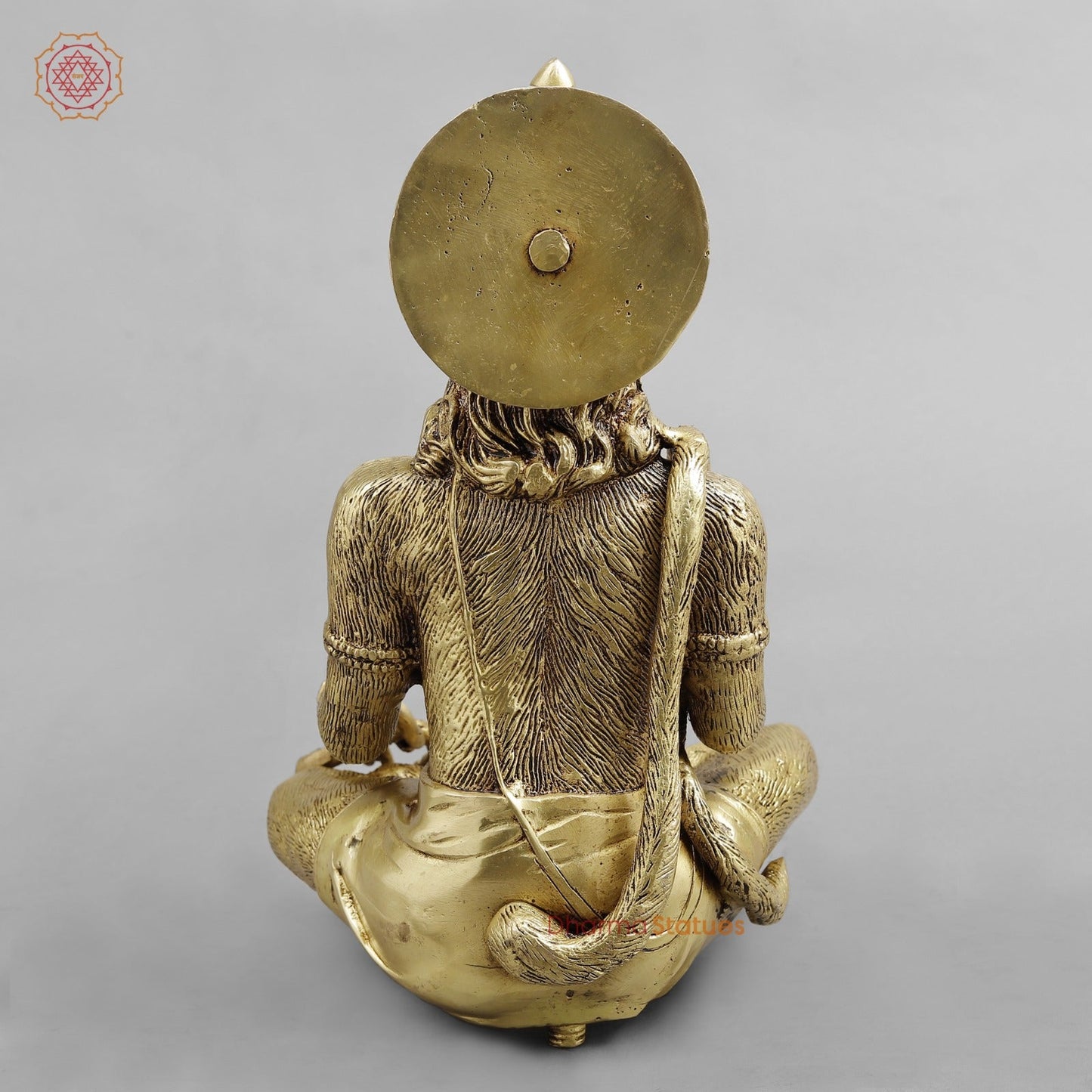 Brass Hanuman Seated Fine, Golden Finish 11.5”