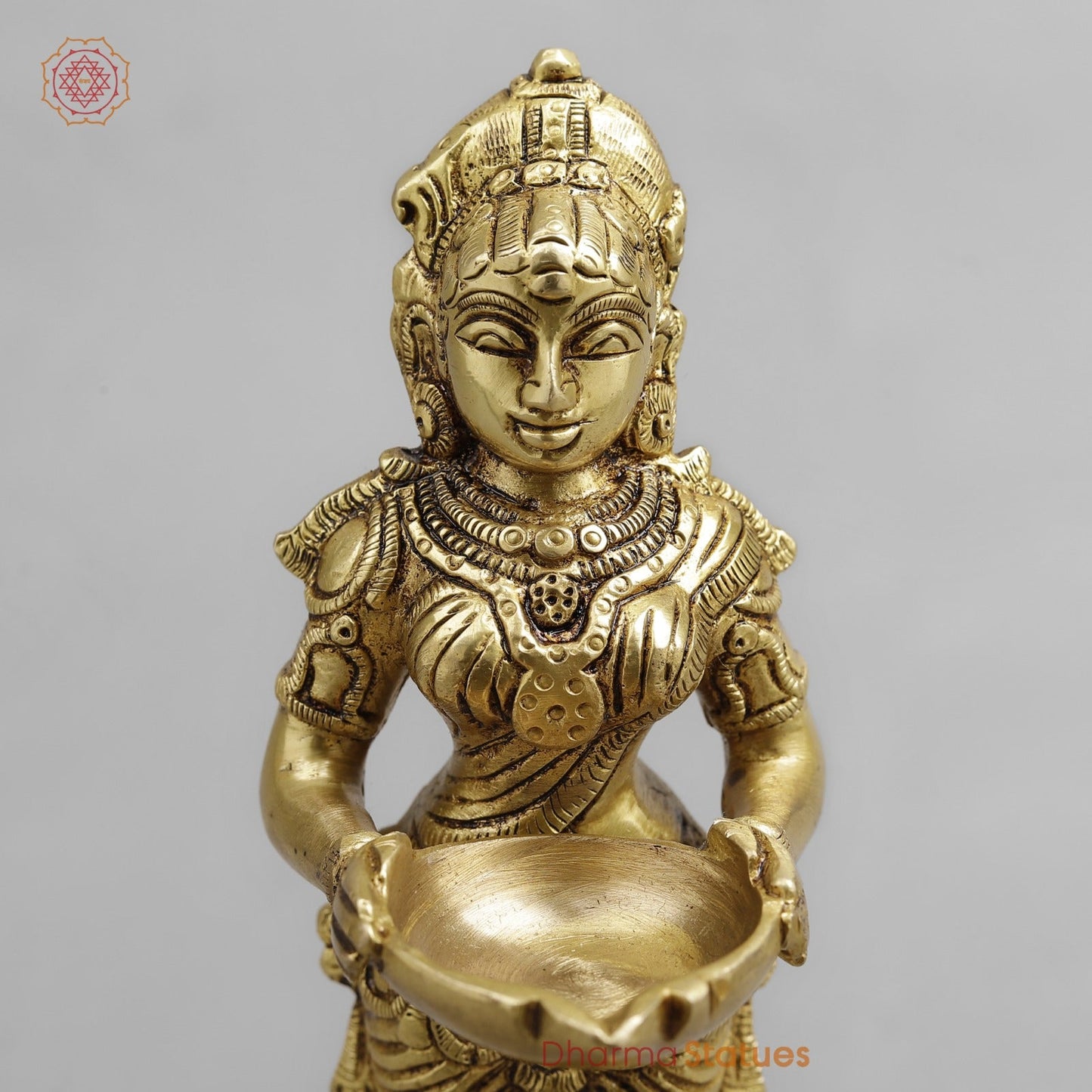 Brass Deep Lakshmi Standing, Golden Finish 9”