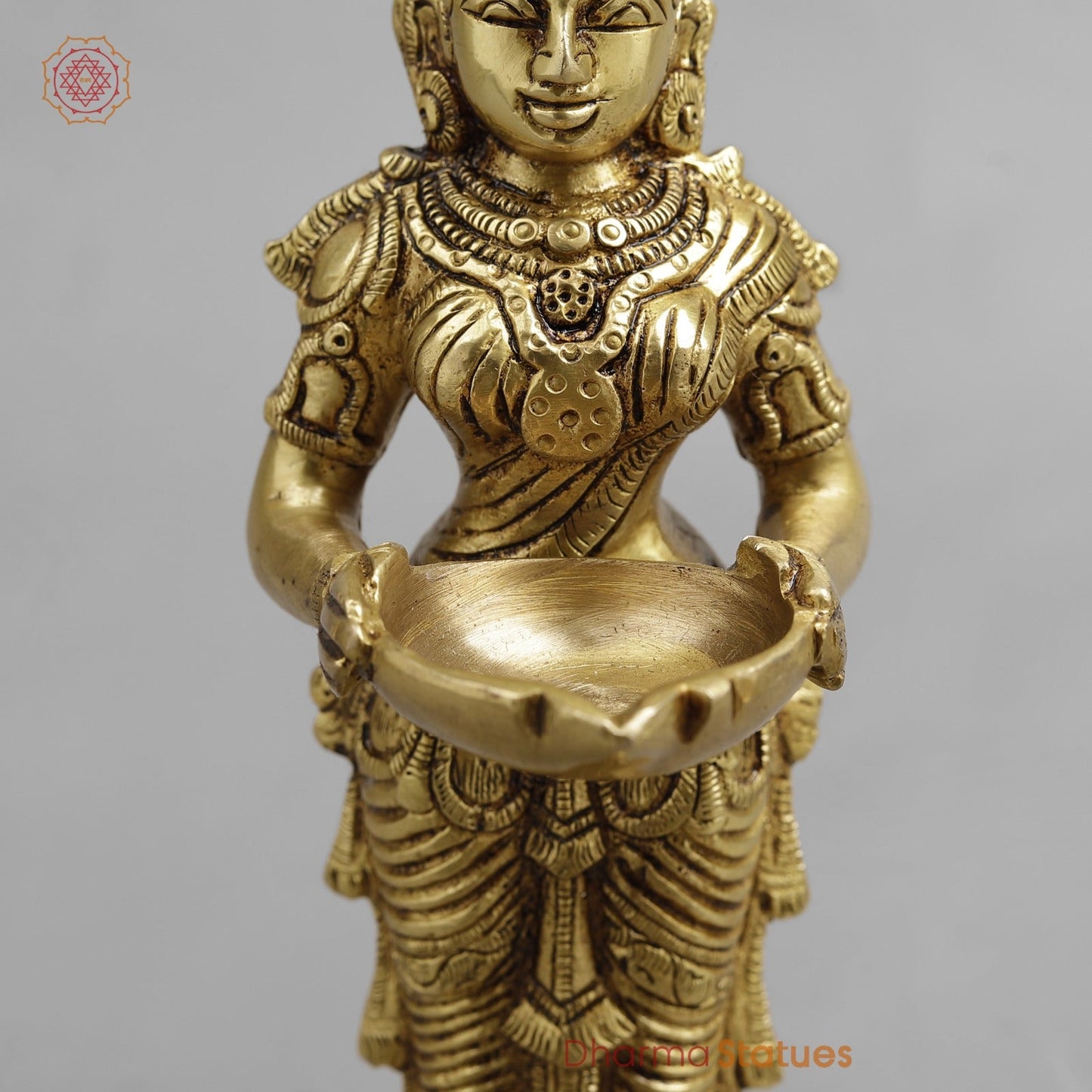 Brass Deep Lakshmi Standing, Golden Finish 9”