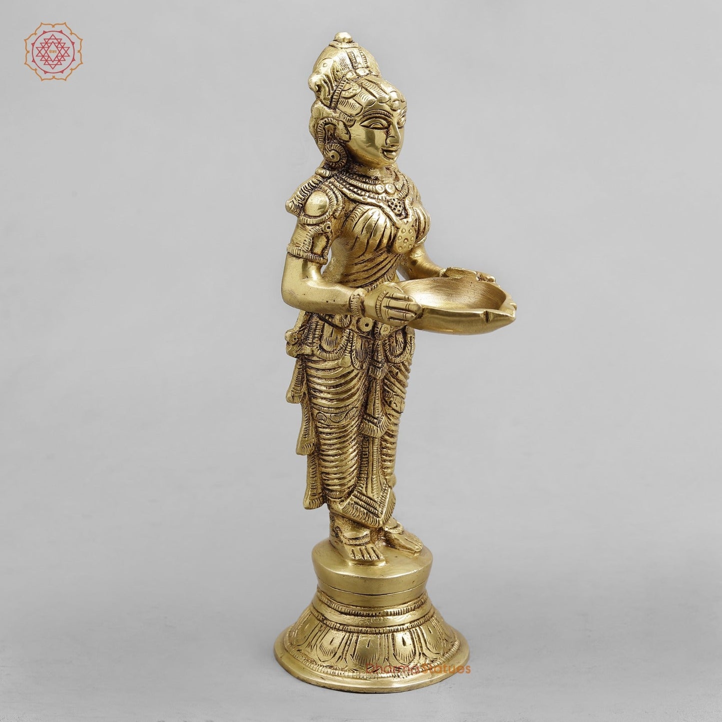 Brass Deep Lakshmi Standing, Golden Finish 9”