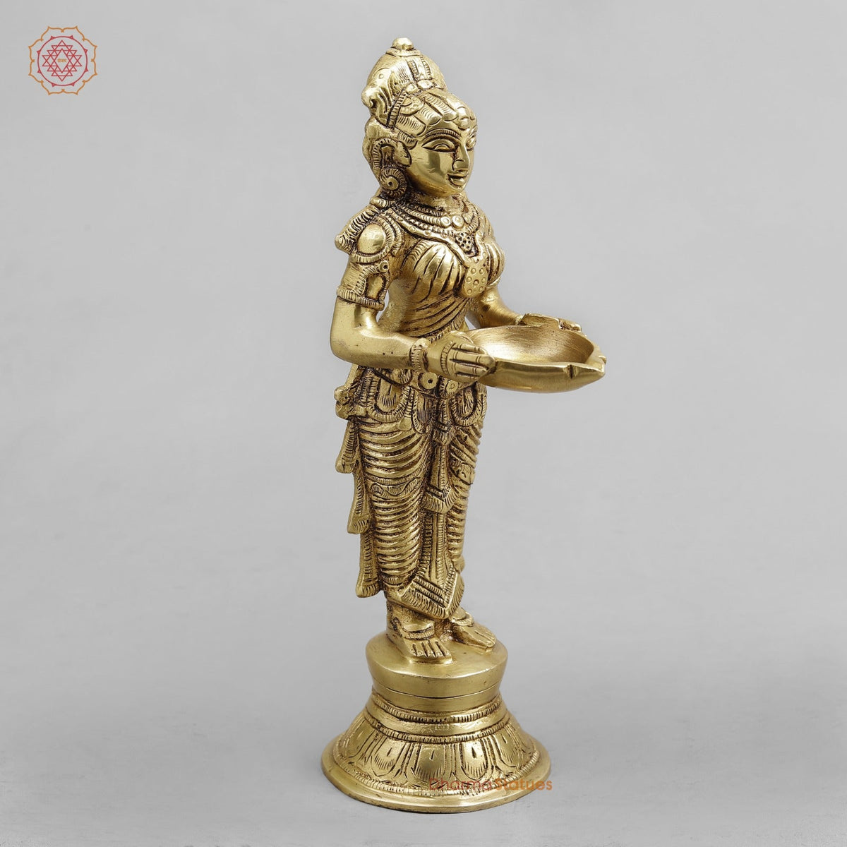 Brass Deep Lakshmi Standing, Golden Finish 9”