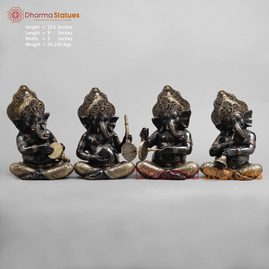 Brass Musician Ganesh , Deep Black finish 12”