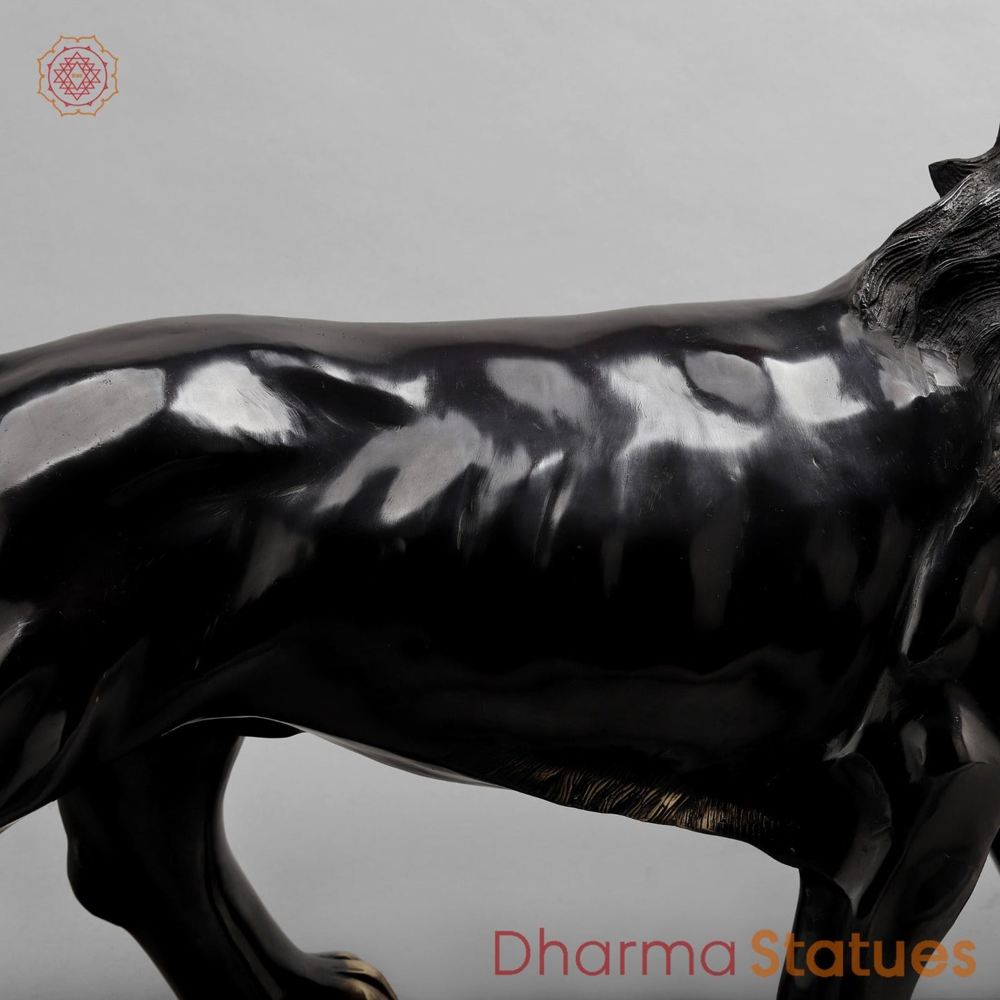 Brass Lion standing , Deep Black finish 34”