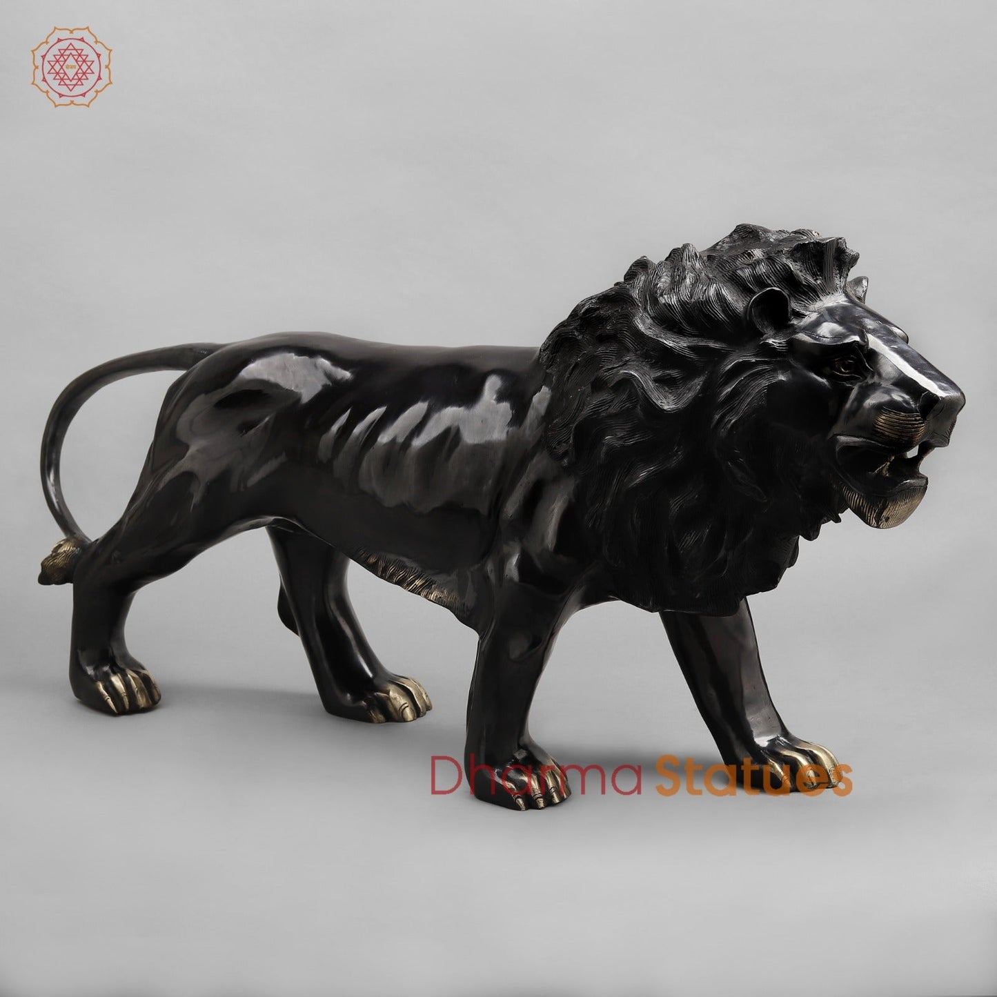 Brass Lion standing , Deep Black finish 34”