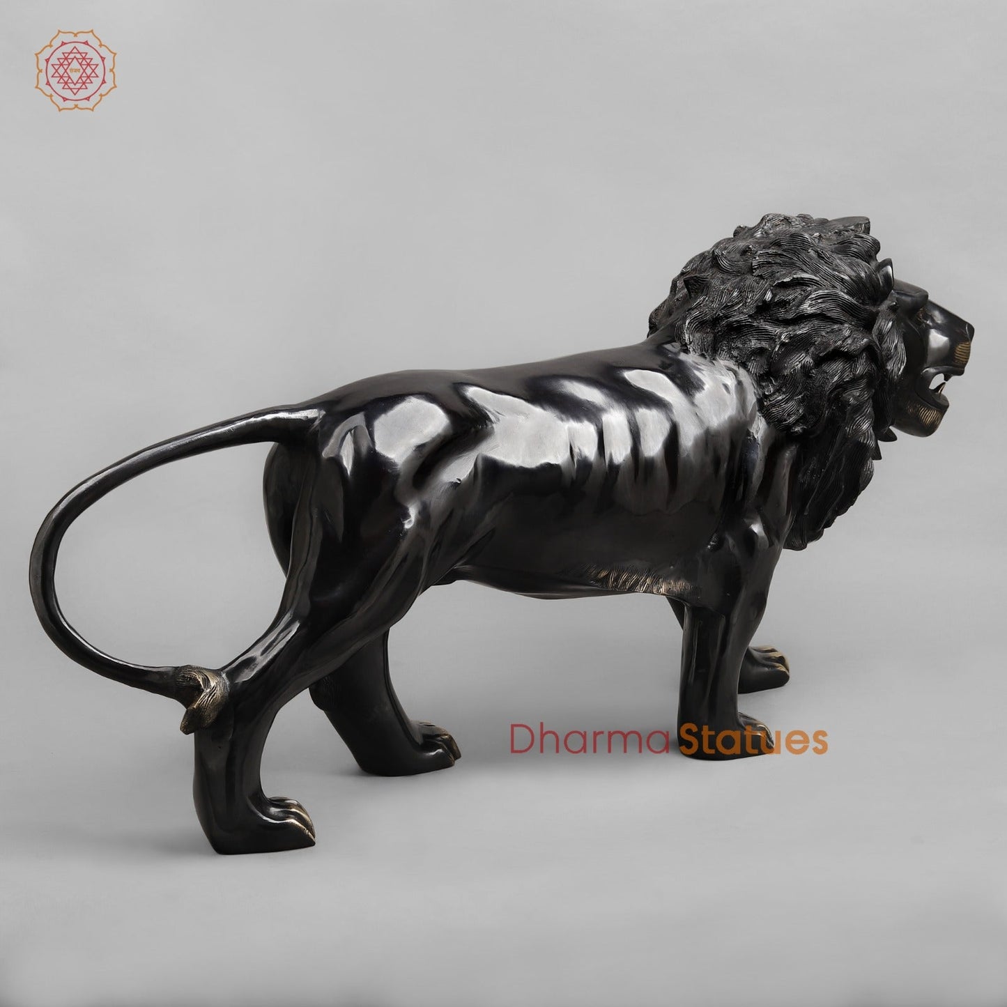 Brass Lion standing , Deep Black finish 34”