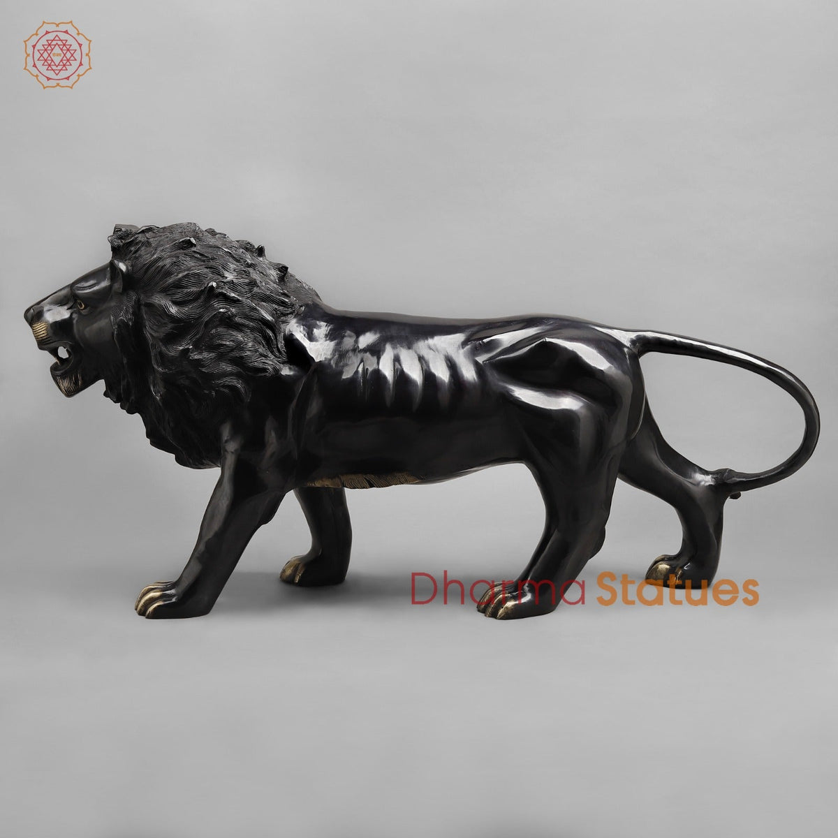 Brass Lion standing , Deep Black finish 34”