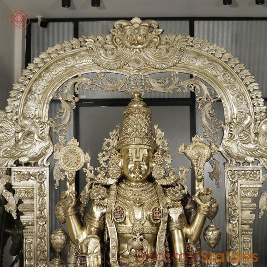 Bronze Tirupati Balaji Standing with Sridevi, Bhudevi and Arch 97” (Made in Thrissur)