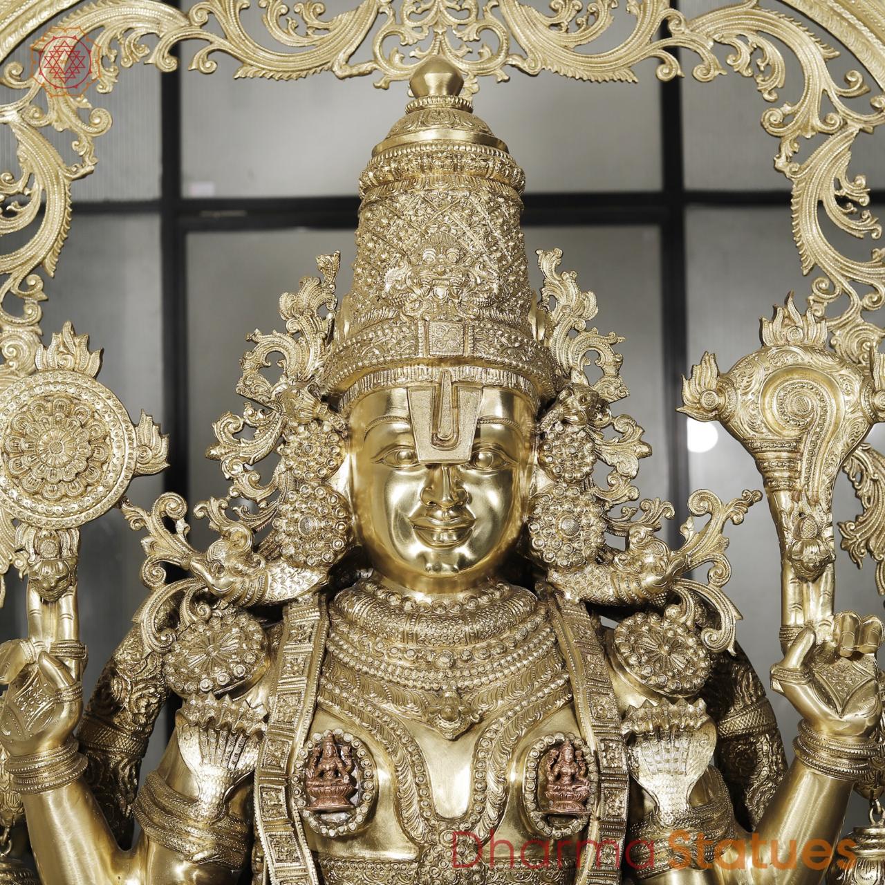 Bronze Tirupati Balaji Standing with Sridevi, Bhudevi and Arch 97” (Made in Thrissur)